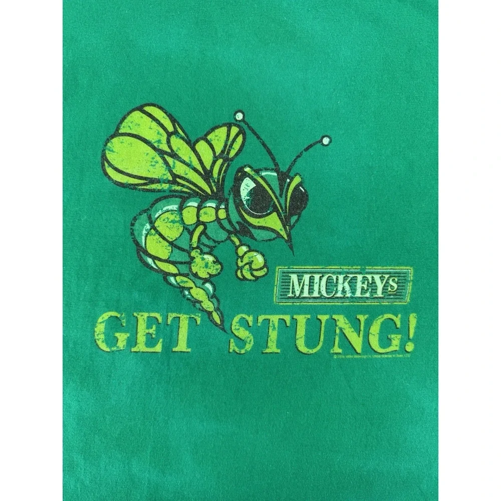 Vintage 2000s Hybrid Tees Mickey's Get Stung Faded Green T-Shirt Size L Y2K‎